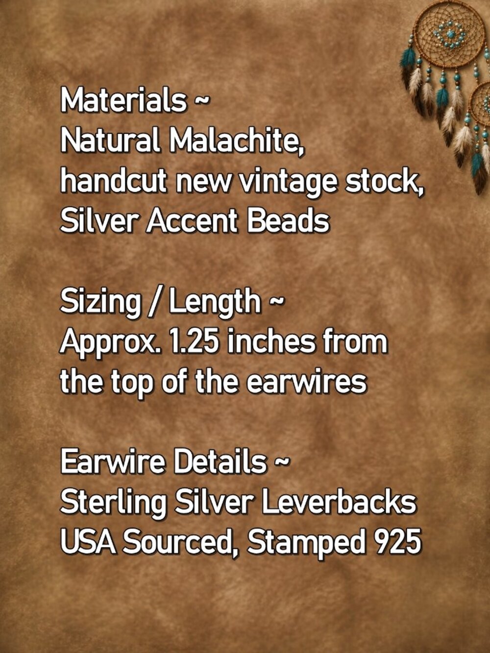 Malachite Gemstone Earrings 925 Sterling Silver Dangles Artisan Handcrafted - Picture 2 of 8